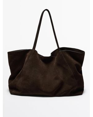 MASSIMO DUTTI Maxi-Shopper-Tasche Aus Rauleder - Schwarz