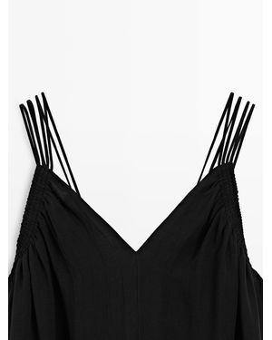 MASSIMO DUTTI Midi Dress With Ramie Blend Straps - Black