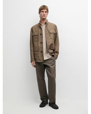 MASSIMO DUTTI 100% Linen Safari Jacket - Natural