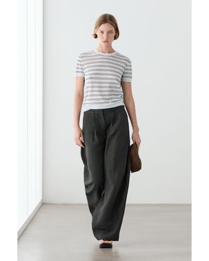 MASSIMO DUTTI Short-Sleeved Jumper With Stripe Detail - Grey