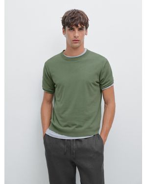 MASSIMO DUTTI Short Sleeve Knit T-Shirt - Green