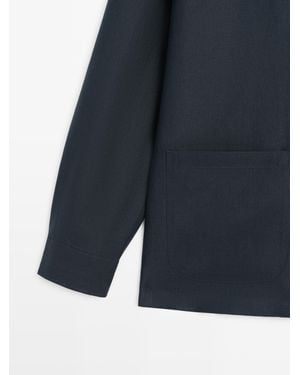 MASSIMO DUTTI Linen Overshirt With Pocket Details - Blue