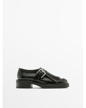 MASSIMO DUTTI Buckled Derby Shoes With Fringe - Black