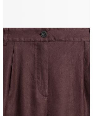 MASSIMO DUTTI 100% Linen Wide-Leg Elasticated Pants - Natural