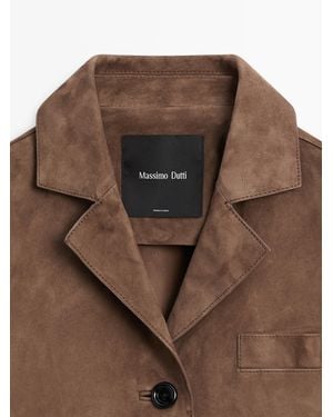 MASSIMO DUTTI Flowing Suede Leather Jacket - White