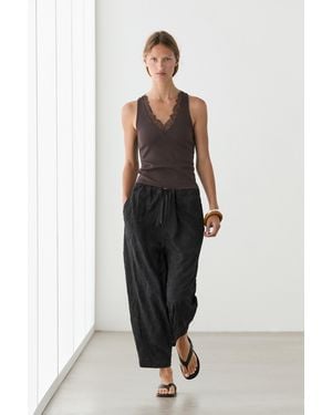 MASSIMO DUTTI V-Neck Top With Lace Detail - Brown