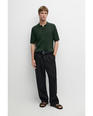 MASSIMO DUTTI Ribbed Knit Cotton Blend Polo Shirt - Green