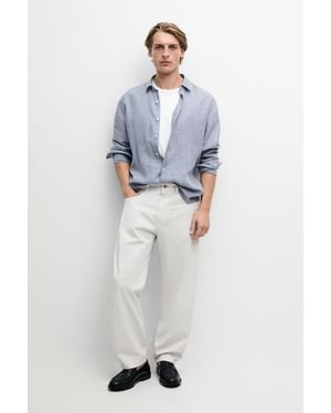 MASSIMO DUTTI Barrel Fit Poplin Denim-Effect Pants - Blue