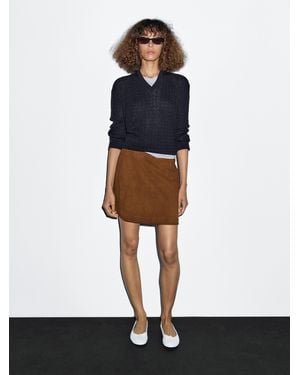 MASSIMO DUTTI Minirock Aus Wildleder Mit Steppnaht - Weiß