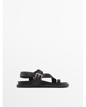 MASSIMO DUTTI Printed Sandals With Toe Divider - White