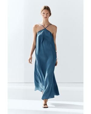 MASSIMO DUTTI Long Flowing Dress With Criss-Cross Straps - Blue