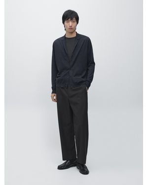 MASSIMO DUTTI Wool Blend Knit Cardigan With Lapel Collar - Blue
