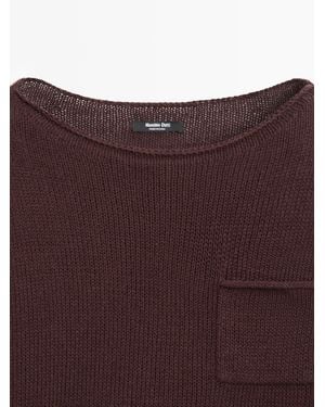 MASSIMO DUTTI Cotton And Linen Knit Jumper With Pocket Detail - Brown