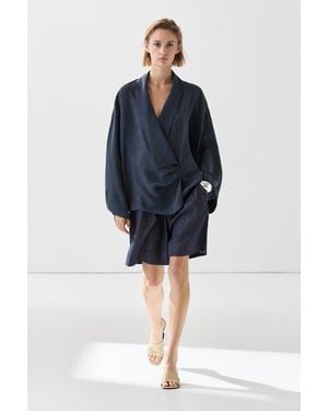 MASSIMO DUTTI Flowing Gathered Wrap Blouse - Blue