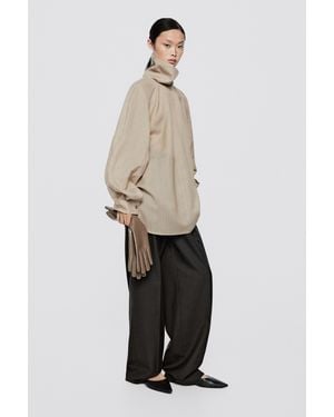 MASSIMO DUTTI Wool Silk Blend Voluminous Blouse - Natural