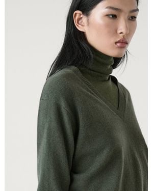 MASSIMO DUTTI Pullover V-Ausschnitt Wollmischgewebe - Grün