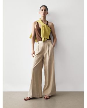 MASSIMO DUTTI Loose Fit High-Waist Pants - Natural