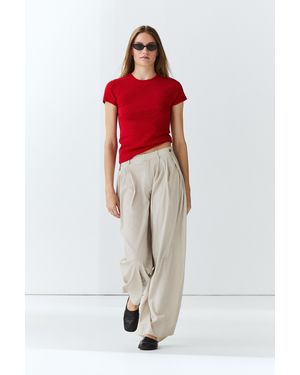MASSIMO DUTTI Cotton Blend Short Sleeve T-Shirt - Red