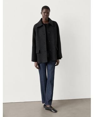 MASSIMO DUTTI Abrigo Medio Mezcla Lana Botones - Gris