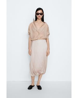 MASSIMO DUTTI Studio Pleated Bubble-Hem Midi Skirt - Natural