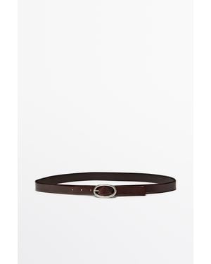 MASSIMO DUTTI Nappa Leather Belt With Oval Buckle - White