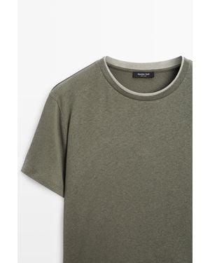 MASSIMO DUTTI Double Collar Linen Cotton T-Shirt - Green