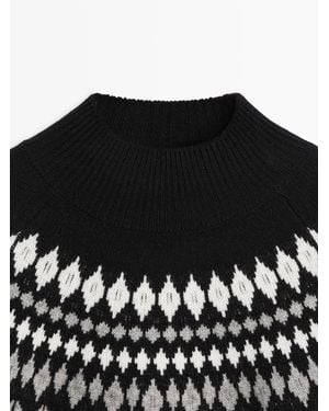 MASSIMO DUTTI Jersey Punto Jacquard Mezcla Lana - Negro
