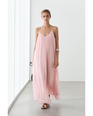 MASSIMO DUTTI Flowing Pleated Spaghetti Strap Dress - Pink