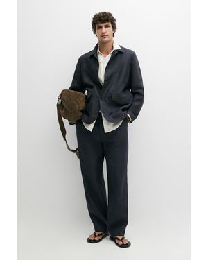 MASSIMO DUTTI Total Look 100% Melange Linen Overshirt - Blue