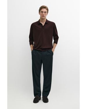 MASSIMO DUTTI 100% Merino Wool Knit Polo Jumper - Black