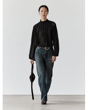 MASSIMO DUTTI Flowing Blouse With Collar Detail - Black