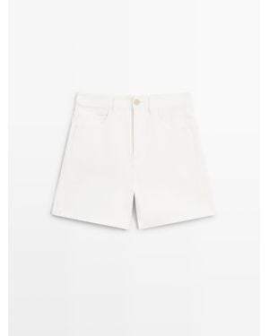 MASSIMO DUTTI Denim Short Met Halfhoge Taille - Wit