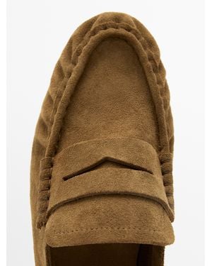 MASSIMO DUTTI Soft Split Leather Loafers - Brown