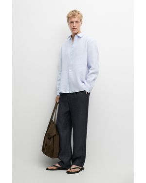 MASSIMO DUTTI 100% Linen Regular Fit Shirt - Blue