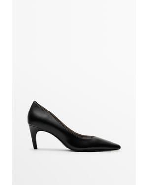 MASSIMO DUTTI Schoen Van Leer Met Hoge Hak - Zwart