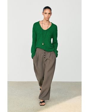 MASSIMO DUTTI Baumwoll-Strickpullover Mit Strukturmuster - Grün