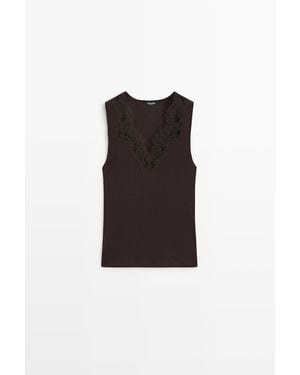 MASSIMO DUTTI Lingerie-Top Aus Baumwolle Und Kaschmir - Schwarz