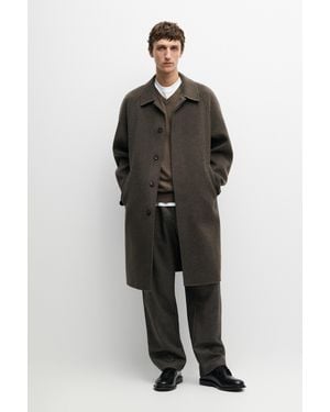 MASSIMO DUTTI Long Double-Faced Wool Blend Coat - Brown