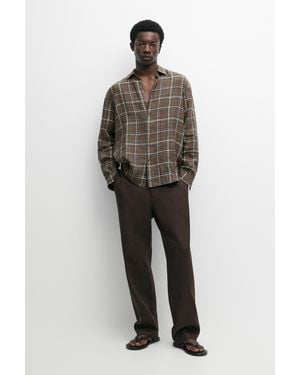 MASSIMO DUTTI 100% Linen Regular Fit Check Shirt - Green