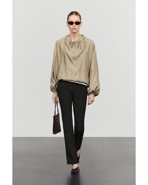 MASSIMO DUTTI Fließende Bluse Mit Kordelzug Am Ausschnitt - Natur
