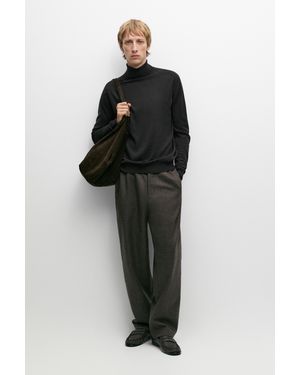 MASSIMO DUTTI Cotton Blend High Neck Knit Jumper - Black