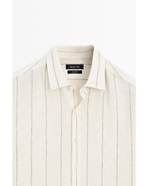 MASSIMO DUTTI 100% Linen Regular Fit Striped Shirt - Natural