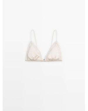 MASSIMO DUTTI Triangel Bralette Van Zijden Kant - Wit