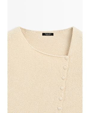 MASSIMO DUTTI Cotton-Blend Knit Top With Button Detail - White