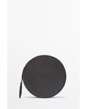 MASSIMO DUTTI Round Nappa Leather Coin Purse - Black