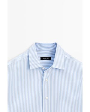 MASSIMO DUTTI 100% Cotton Regular Fit Striped Shirt - Blue