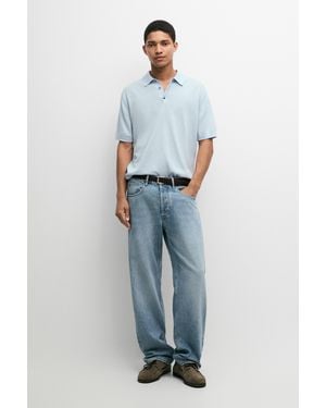 MASSIMO DUTTI 100% Cotton Knit Polo Shirt - Blue