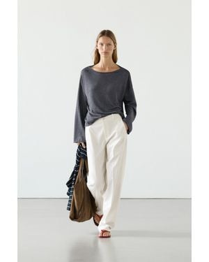MASSIMO DUTTI Linen Boat Neck Knit Sweater - Gray