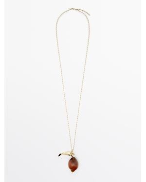 MASSIMO DUTTI Chain Necklace With Glass Pendant - White