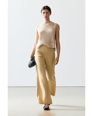MASSIMO DUTTI Linen Stripe Detail Flare Fit Pants - Natural